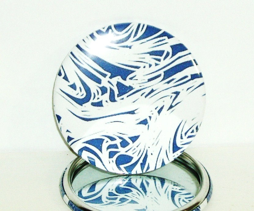 Pocket mirror Blue and White Abstract
