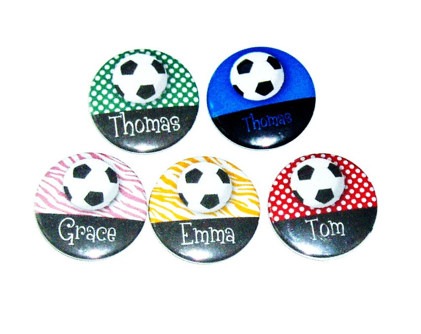 Pinback button badges - Soccer name badges- 3 sizes