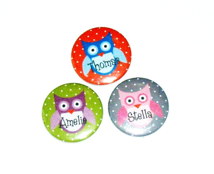 Pinback button badges - Owl name badges- 3 sizes