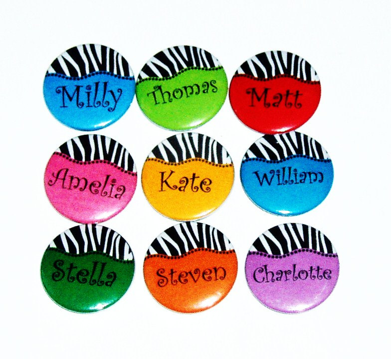 Pinback button badges - Zebra Stripe name badges - 3 sizes