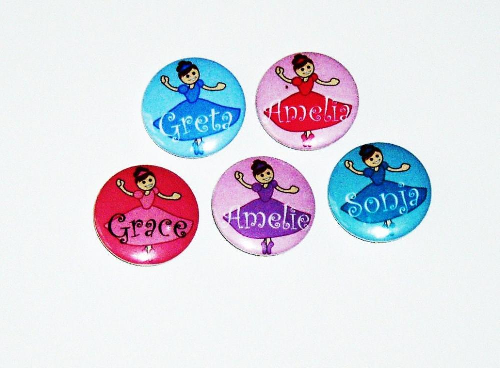 Pinback button badges - Ballet Dancers, Ballerina name badges - 3 sizes