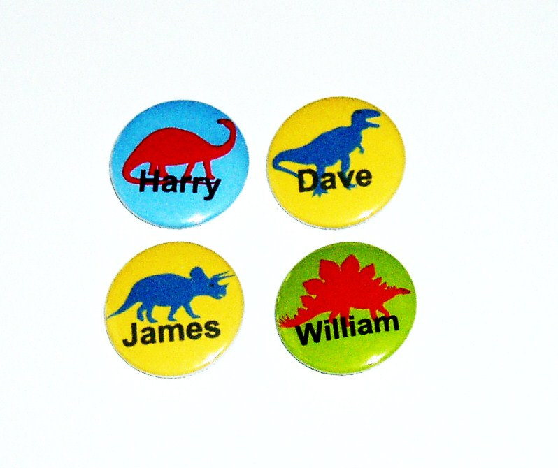 Pinback button badges - Dinosaur name badges - 3 sizes